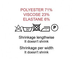 Polyester 71%, Viscose 23%, Elastane 6%
